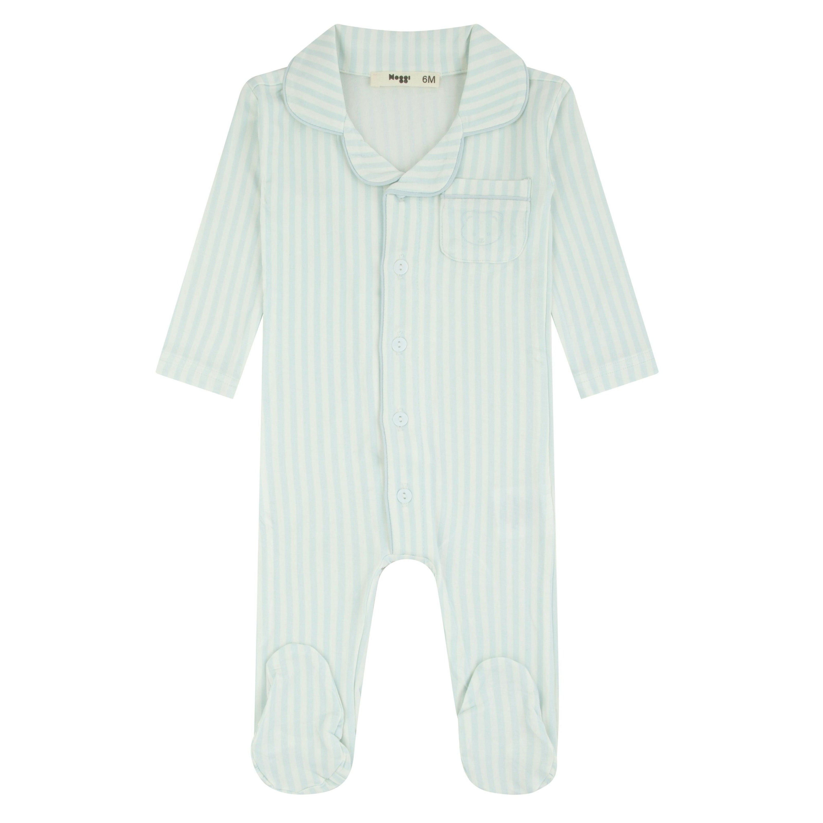 Striped Button Down Footie, Boys