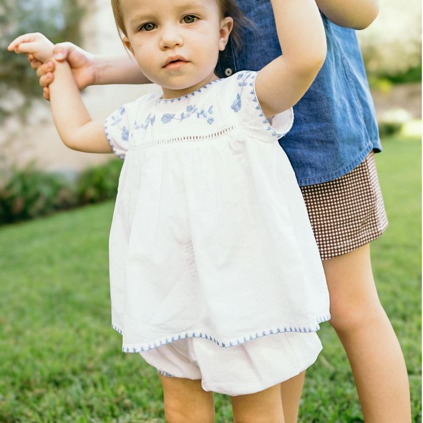 baby girls white embroidered top and bloomer set