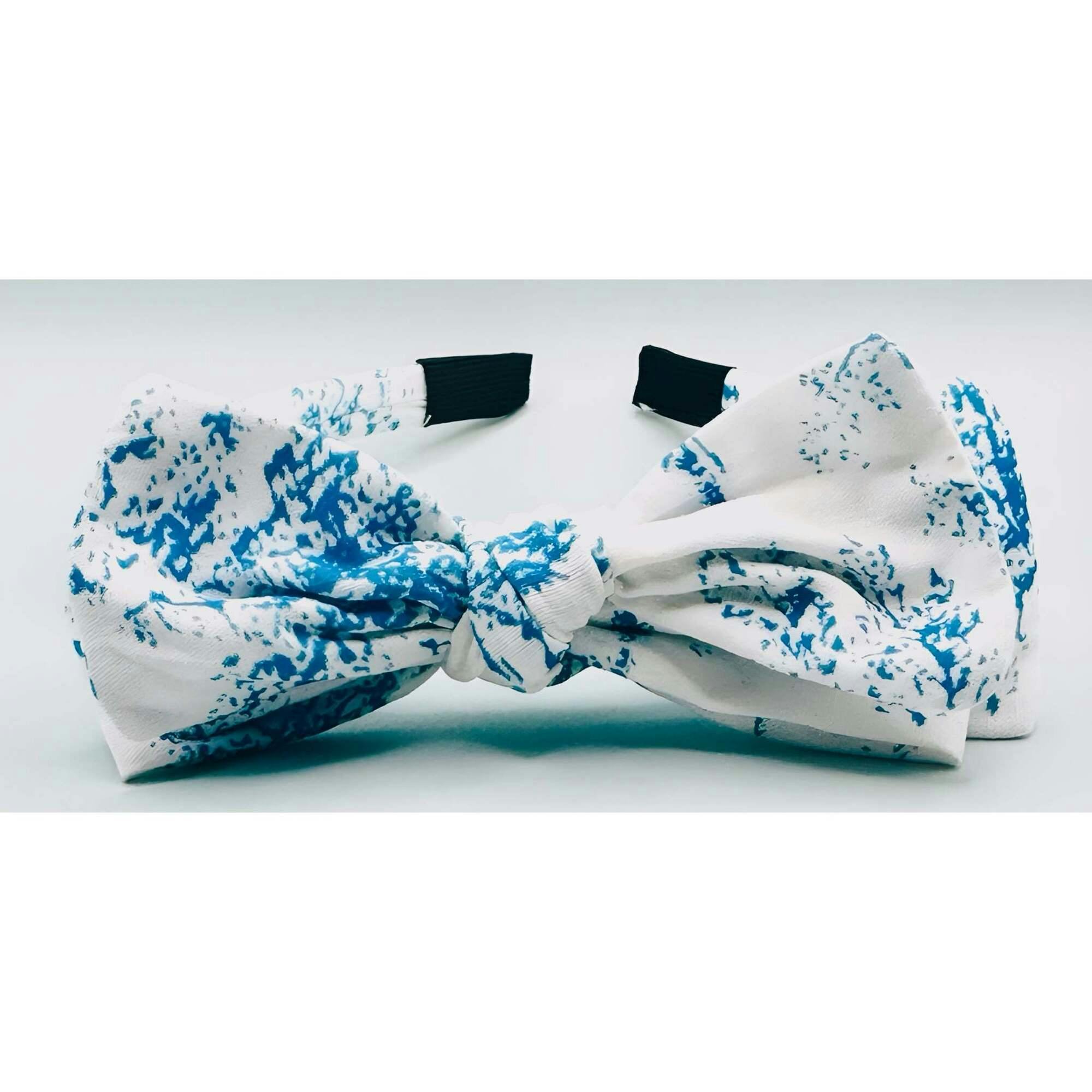 Three Little Bows Headband- Blue Toile