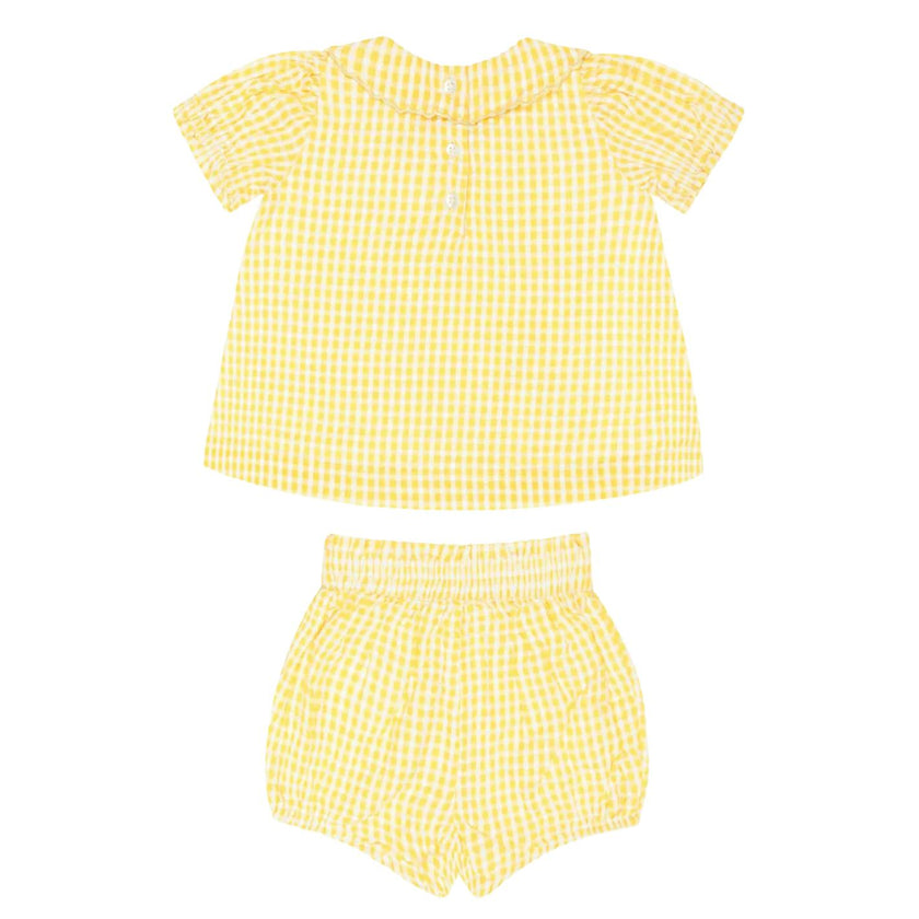 baby girls soleil gingham puff sleeve top and bloomer set