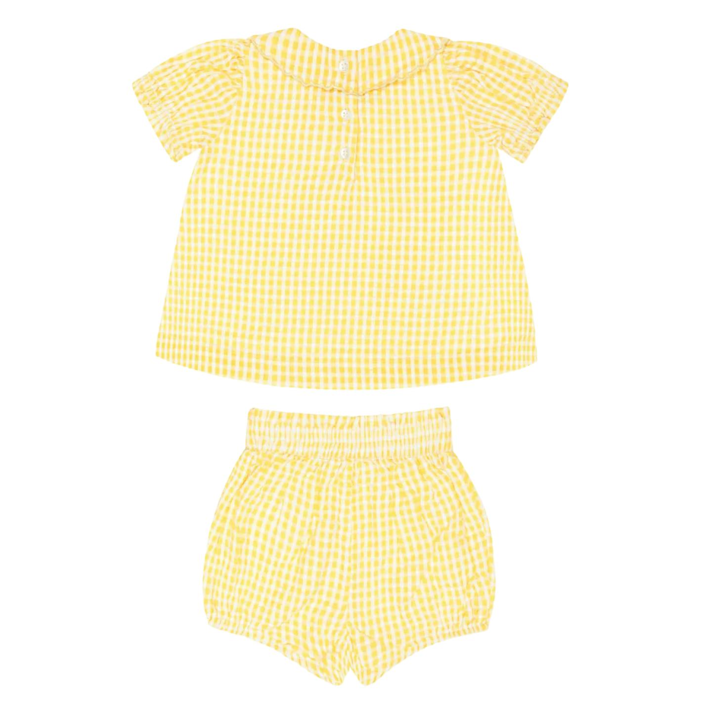 baby girls soleil gingham puff sleeve top and bloomer set