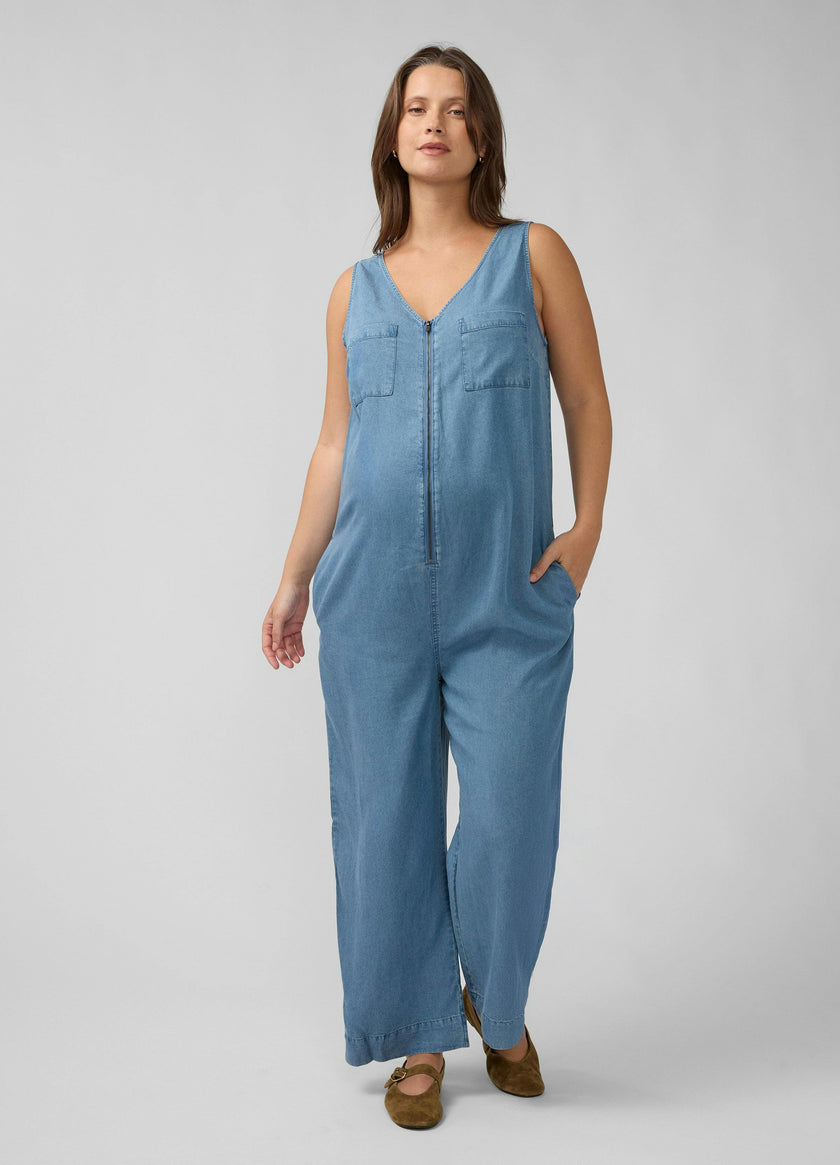 Wide Leg Chambray Maternity and Nursing Jumpsuit