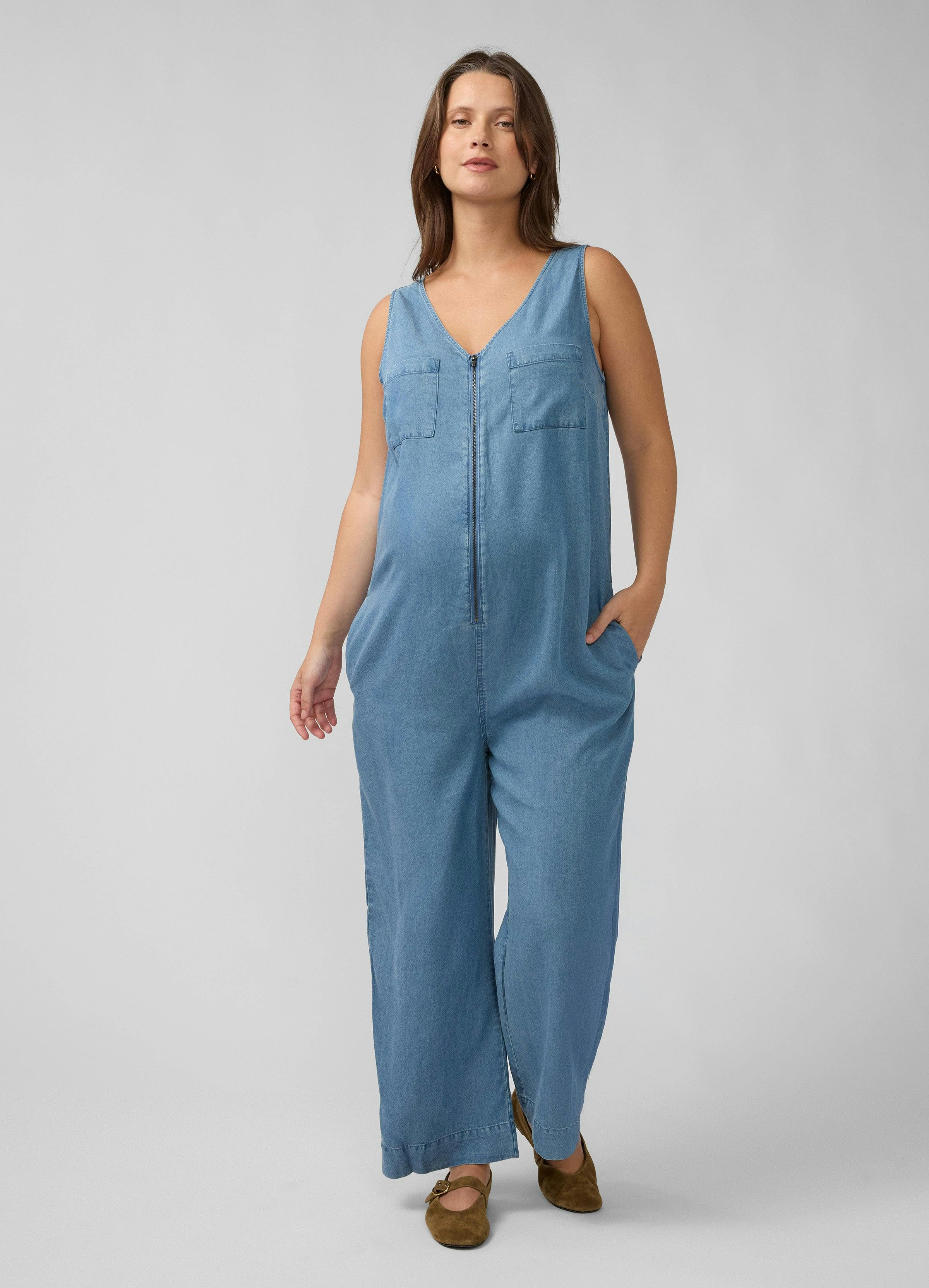 Wide Leg Chambray Maternity and Nursing Jumpsuit