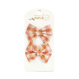 Cinnamon Plaid Tulle Bow Clip Set