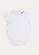 Plane Embroidery Short Sleeve Bodysuit in White (3mths-3yrs)