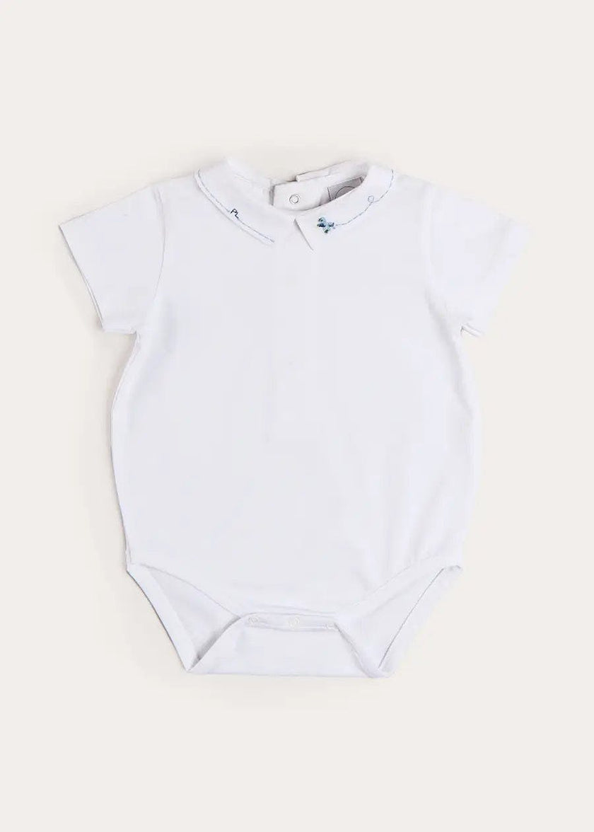 Plane Embroidery Short Sleeve Bodysuit in White (3mths-3yrs)