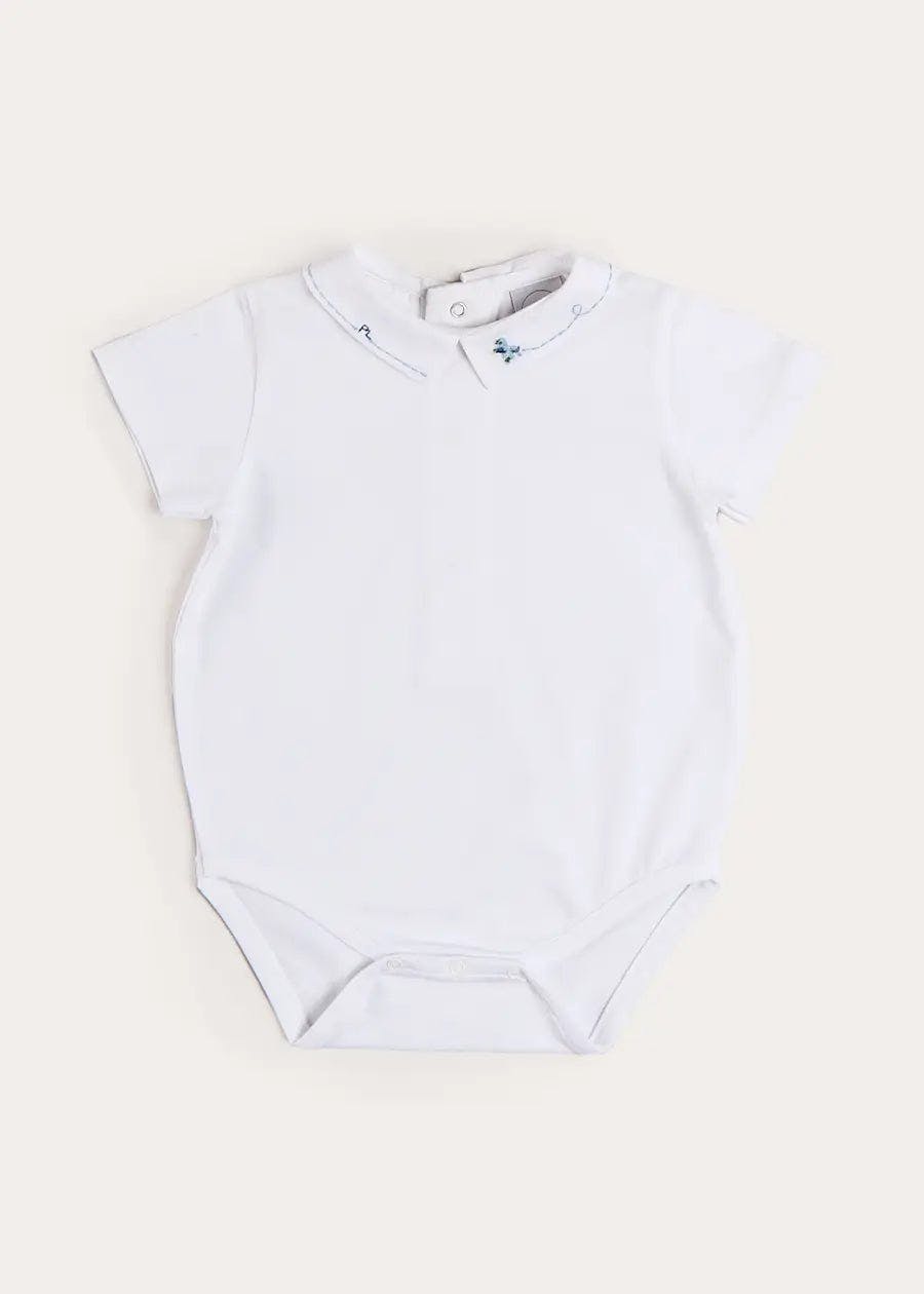 Plane Embroidery Short Sleeve Bodysuit in White (3mths-3yrs)