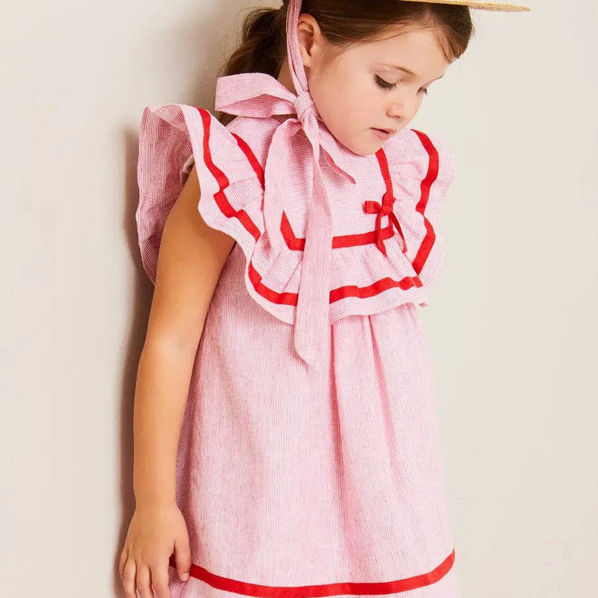 Lawrence Striped Ruffle Bib Sleeveless Dress in Red (12mths-8yrs)