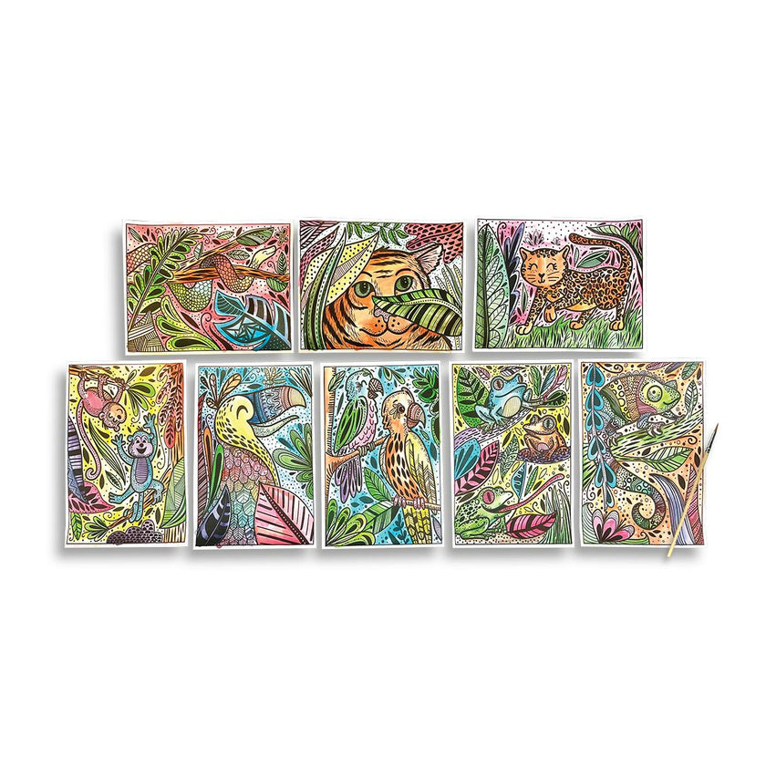Hidden Colors Magic Paint Sheets - Magic Jungle - 8 Sheets 1 Brush