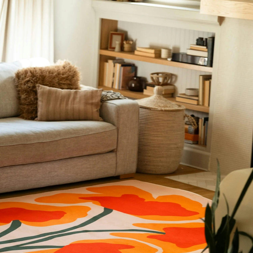 Orange Abstract Floral Sprig Rug by Sophie Deller