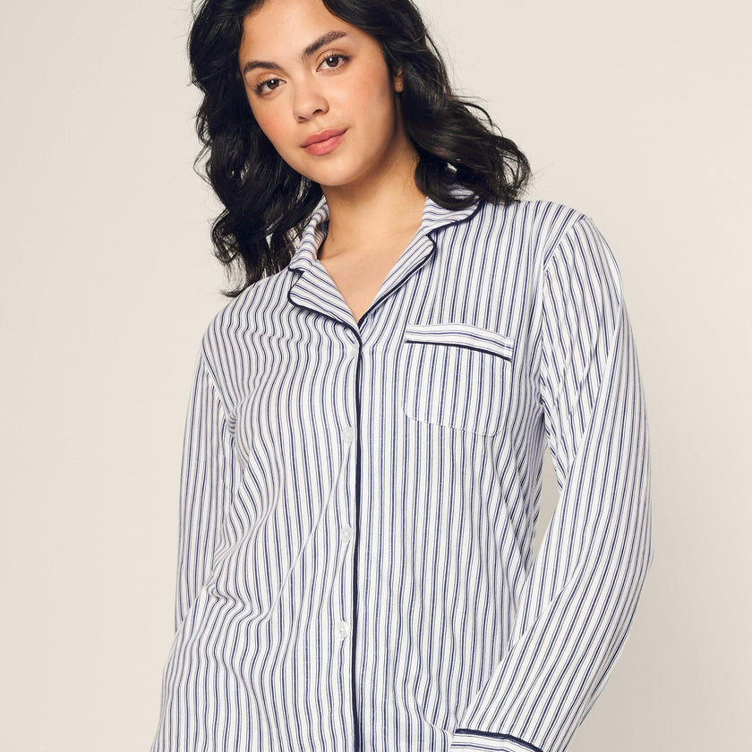 Women's Pima Pajama Set in Navy French Ticking