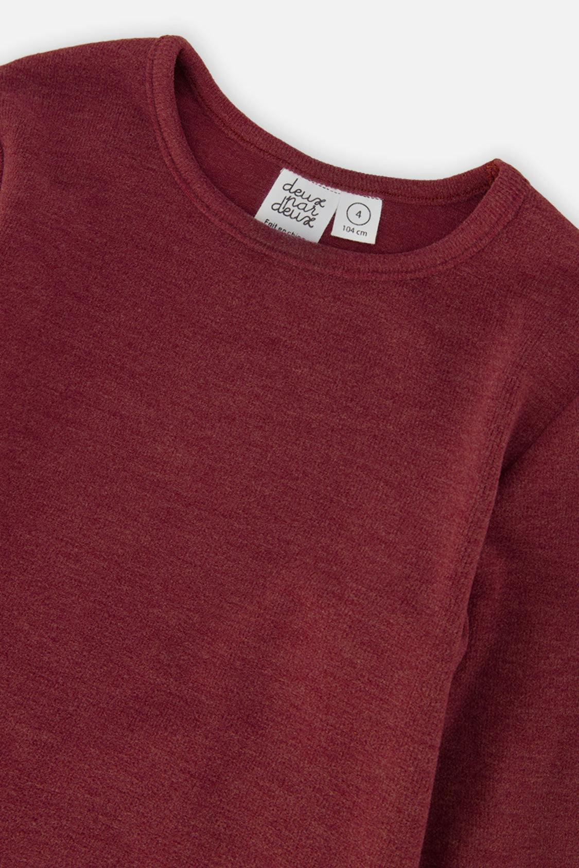 Brushed Rib Crew Neck Top Reddish-Brown