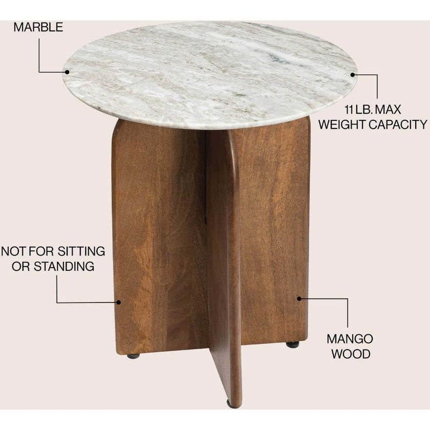 Naomi 18" Rustic Minimalist Marble/Wood X-Base Accent Table