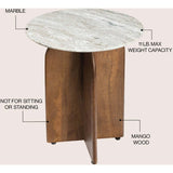 Naomi 18" Rustic Minimalist Marble/Wood X-Base Accent Table