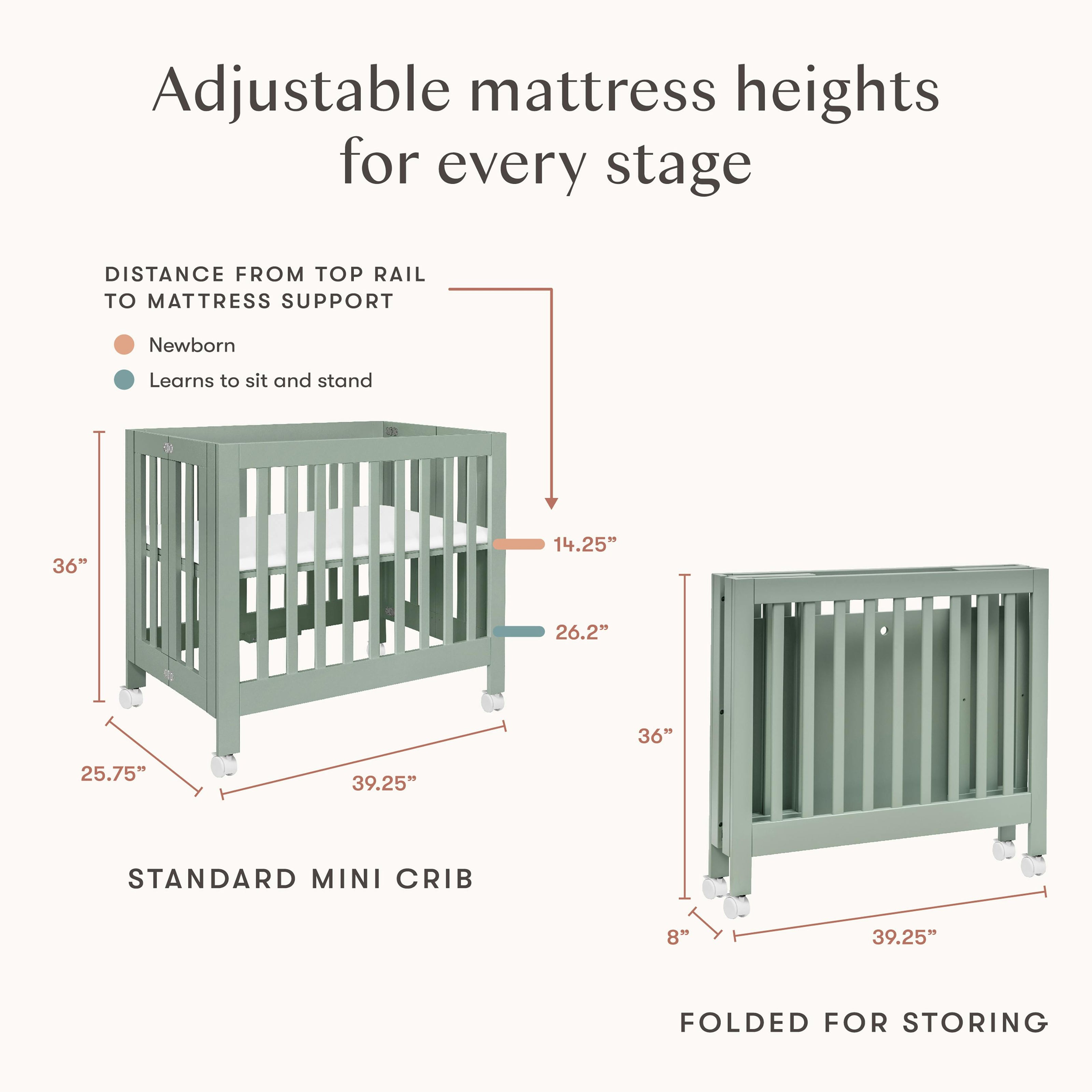 Origami Mini Crib in Light Sage