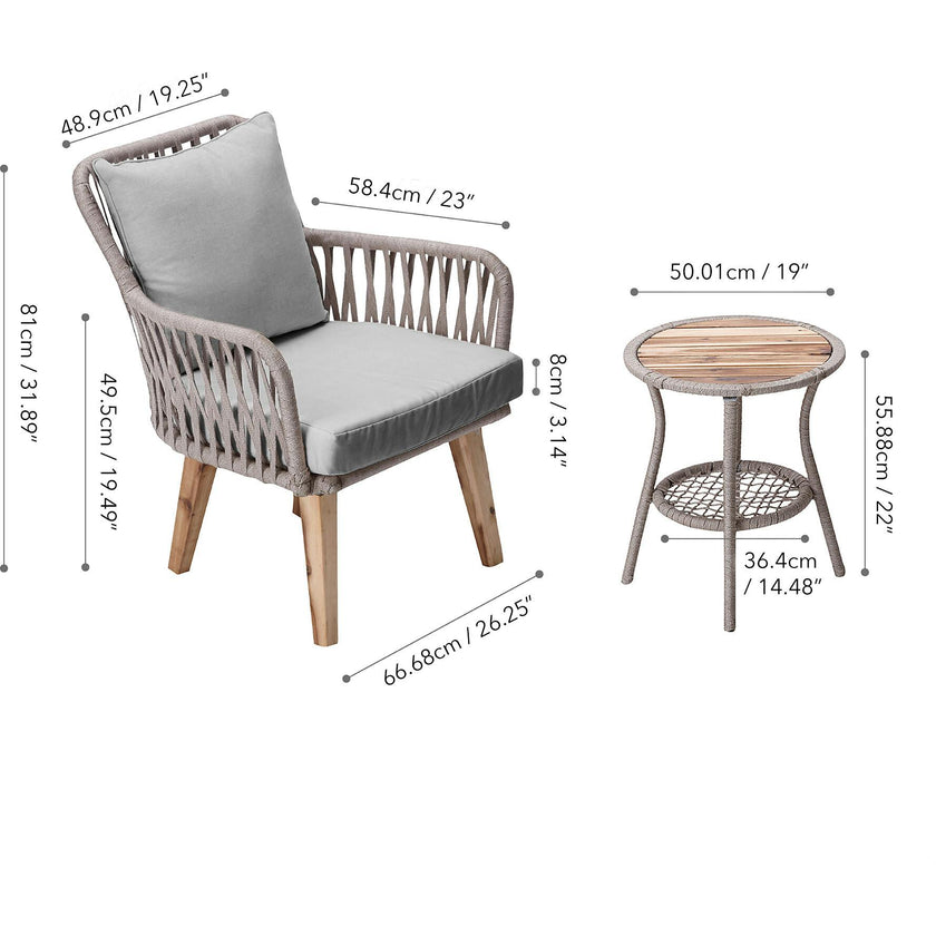 Indoor/Outdoor 3 Piece Wicker Bistro Table And Chairs Patio Seating Set
