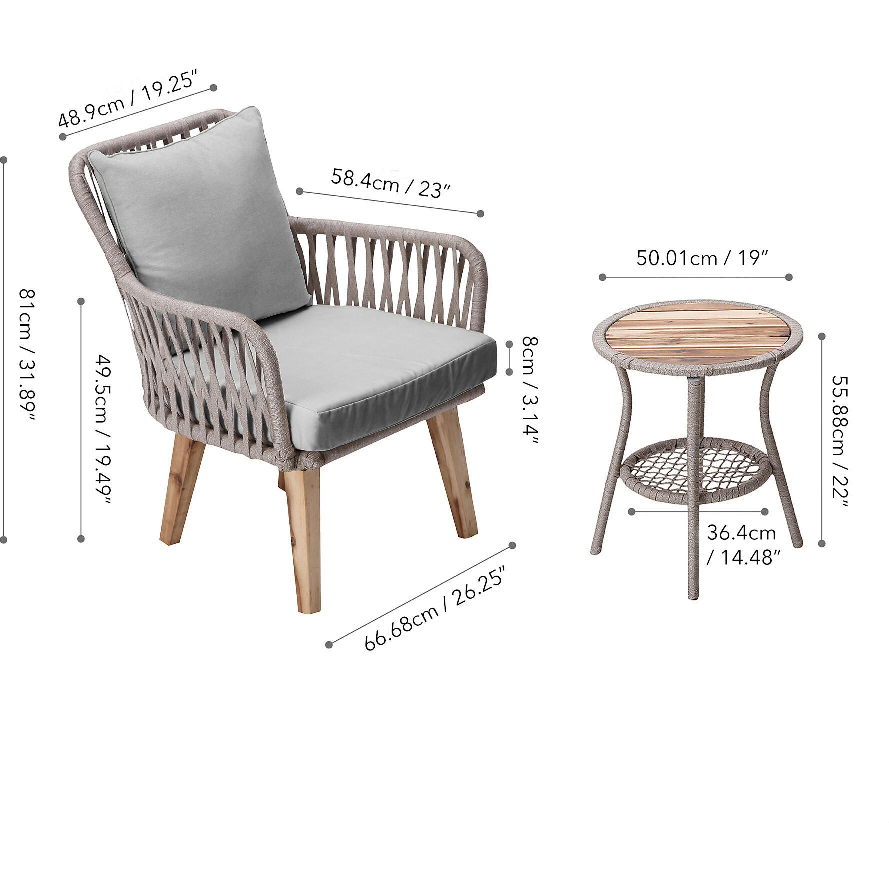 Indoor/Outdoor 3 Piece Wicker Bistro Table And Chairs Patio Seating Set