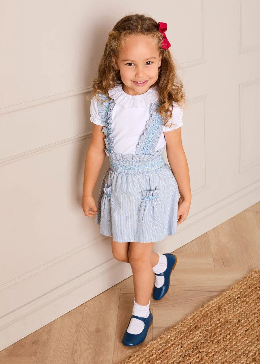 Alexander Stripe Smocked Skirt with Braces in Blue (18mths-6yrs)
