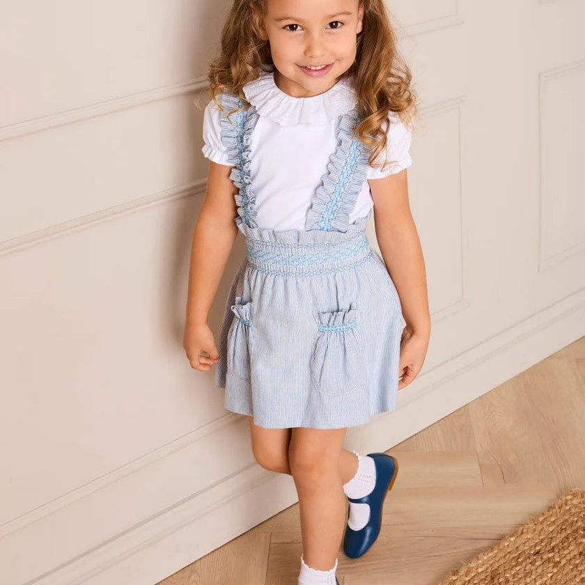 Alexander Stripe Smocked Skirt with Braces in Blue (18mths-6yrs)