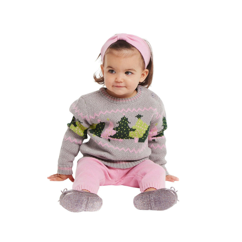 Infant Grey Chenille Sweater w/Tree Graphic & Sweater Knit Pant Set