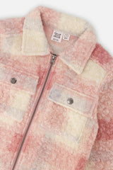 Zipped Plaid Overshirt With Chest Pockets Beige And Pink Plaid