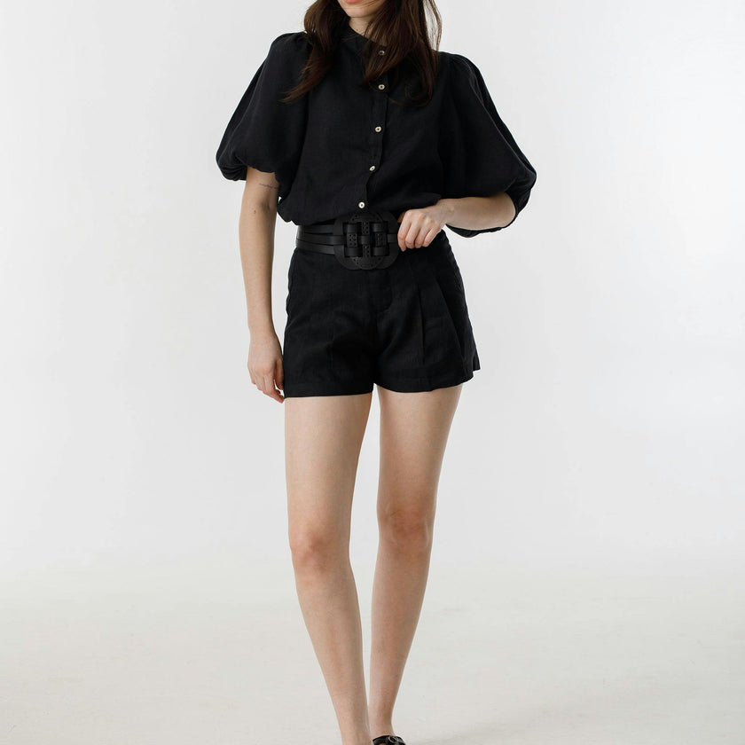 Frida Linen Shorts - Black