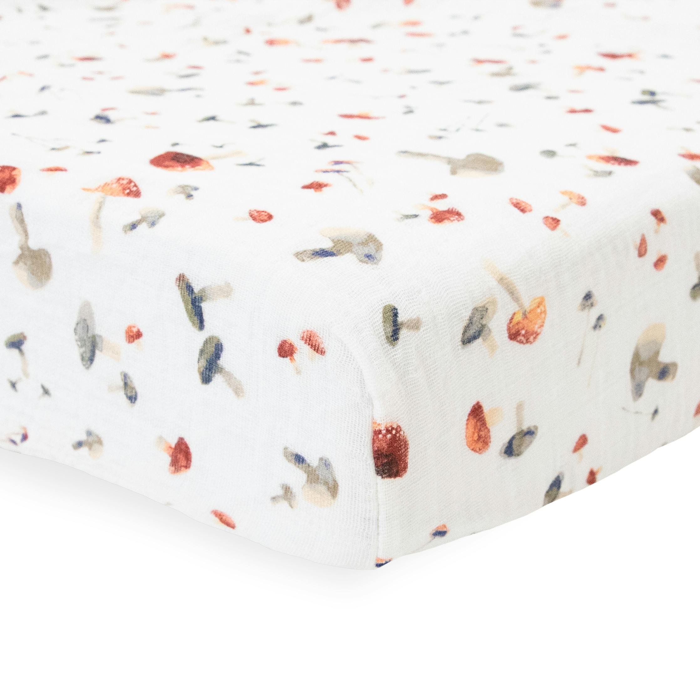 Cotton Muslin Crib Sheet - Mushrooms