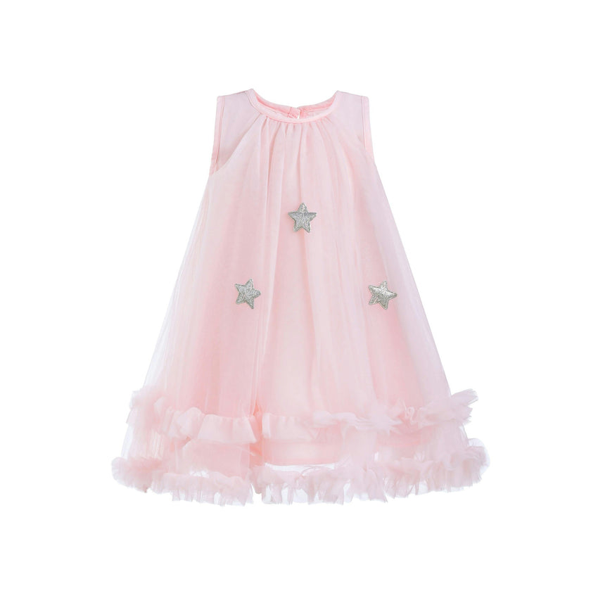 Pink Sleeveless Star Ruffle Dress