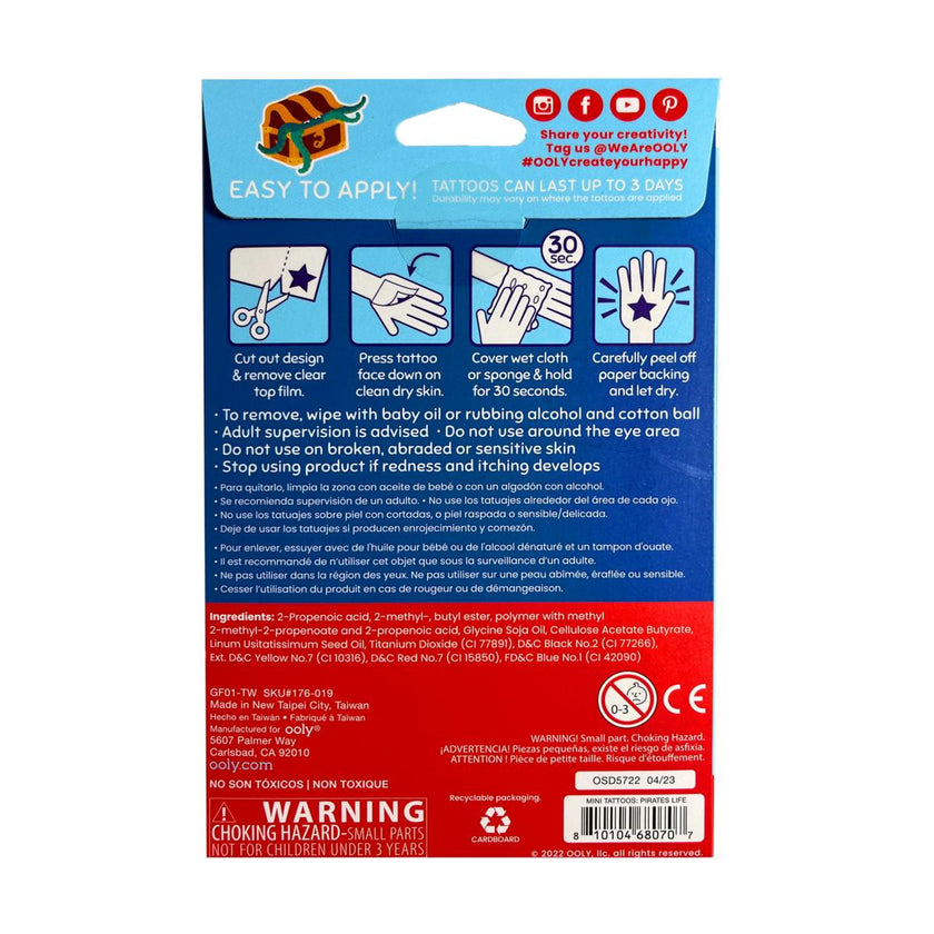 Tattoo Palooza Temporary Tattoos Mini Pack - Pirate's Life - 3 Sheets