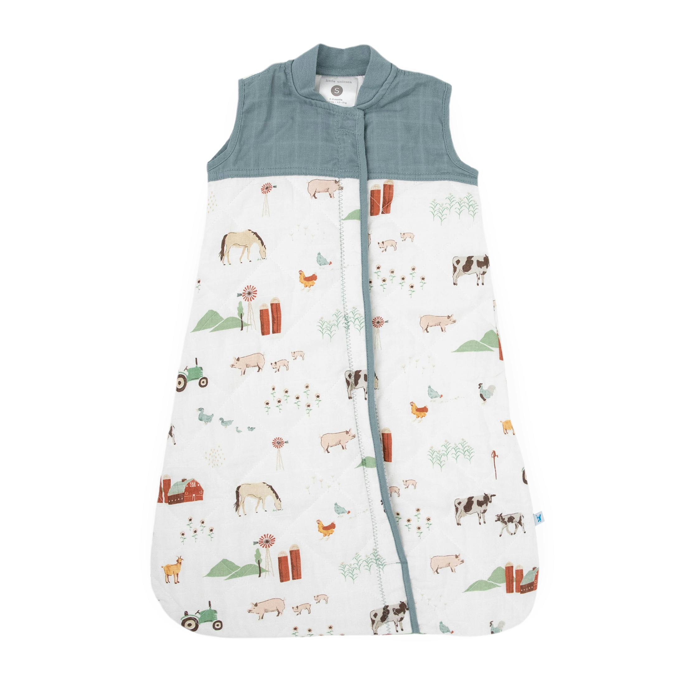 Cotton Muslin Quilted Sleep Bag - Farmyard