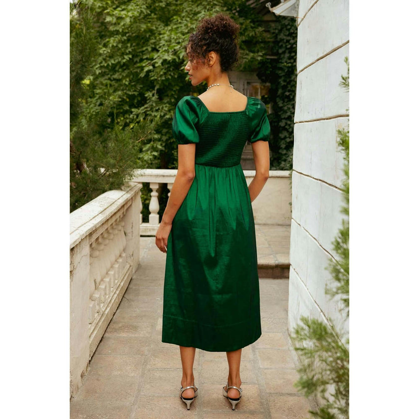 Cassie Dress in Green Taffeta