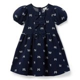 Bow Jacquard Dress, navy blue