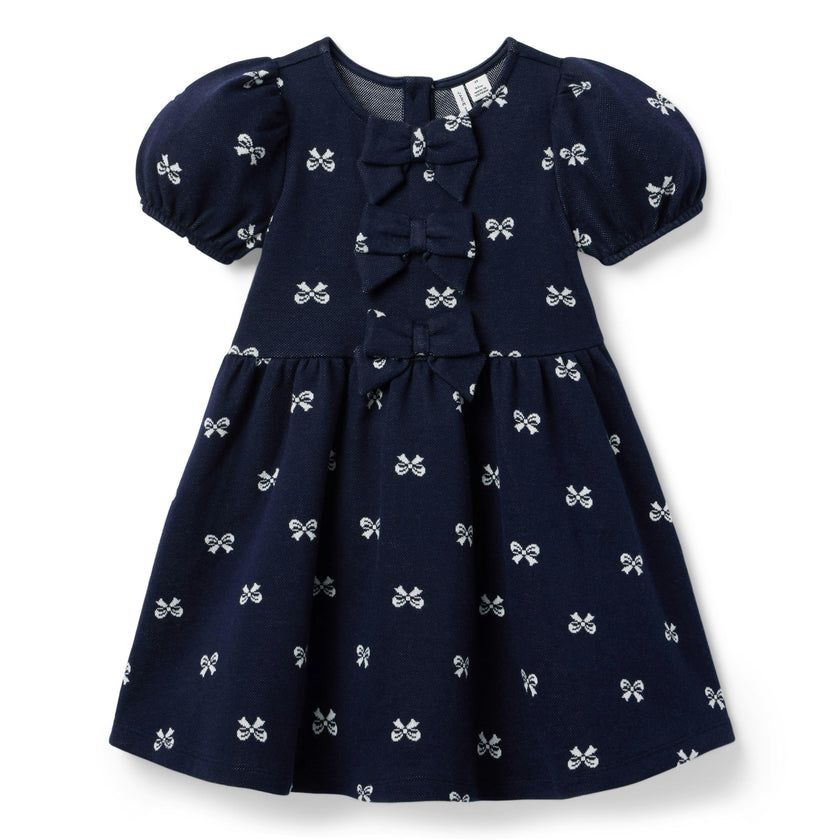 Bow Jacquard Dress, navy blue