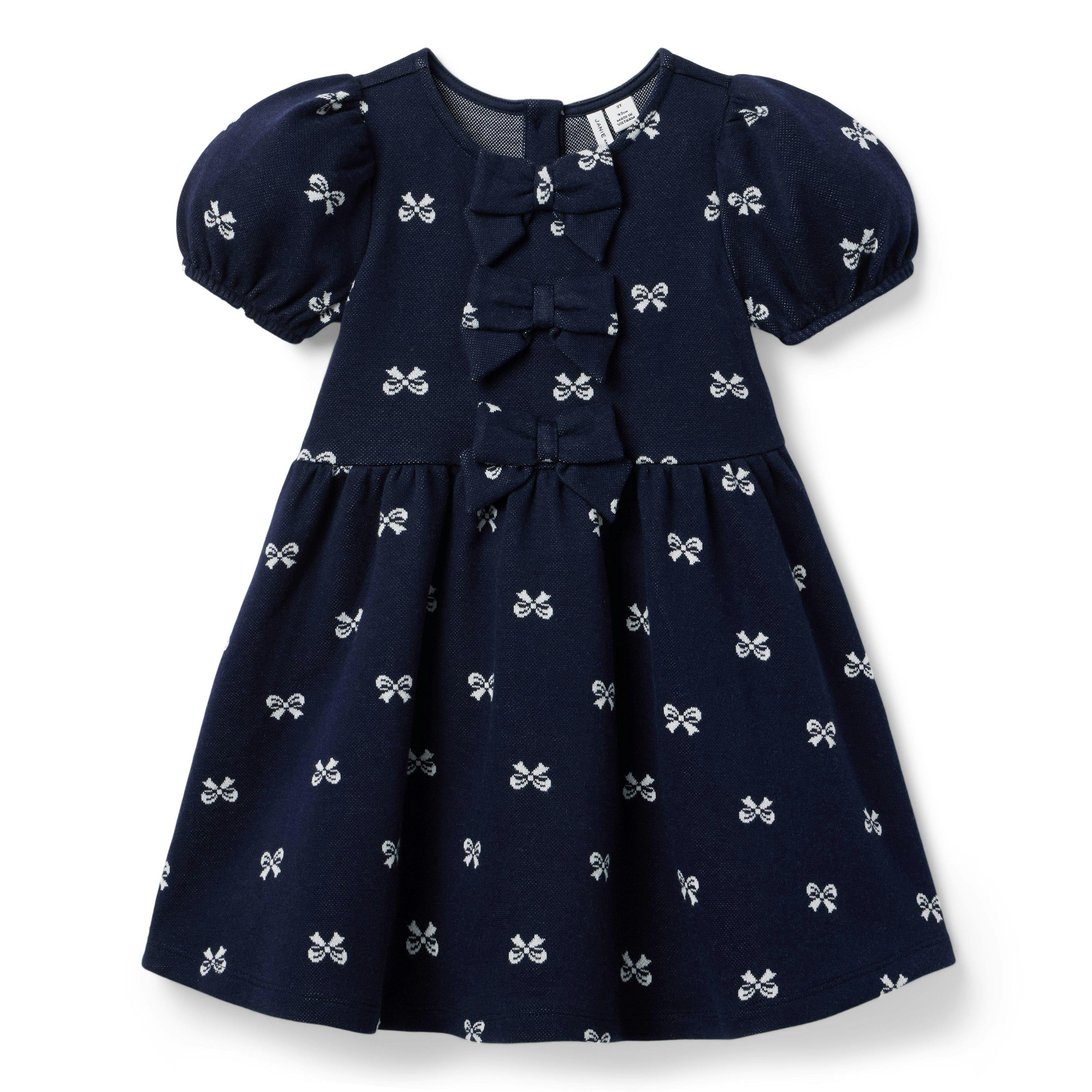 Bow Jacquard Dress, navy blue