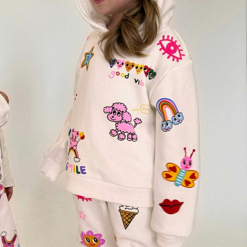 Graffiti Ice Cream Hoodie And Pant Set, White