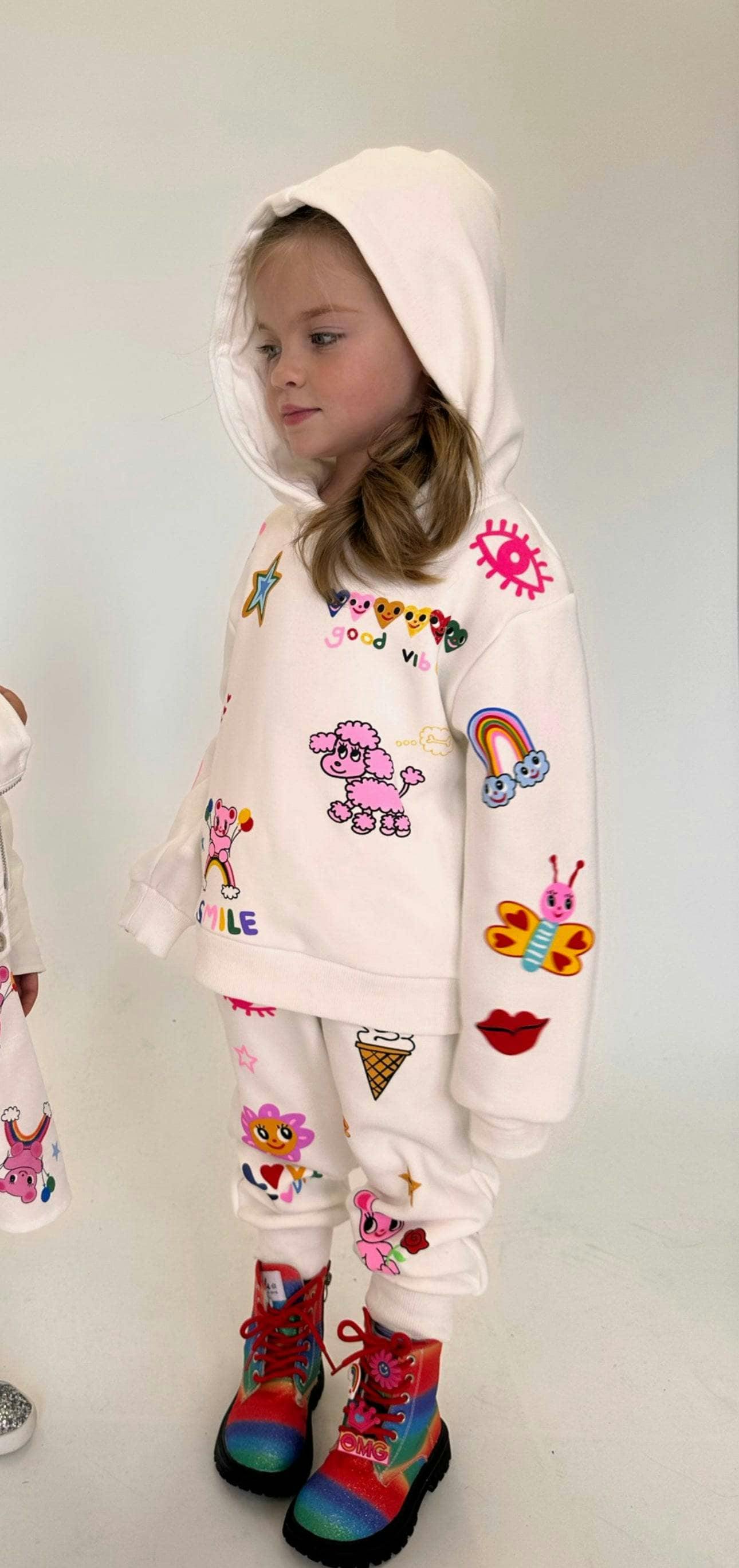 Graffiti Ice Cream Hoodie And Pant Set, White