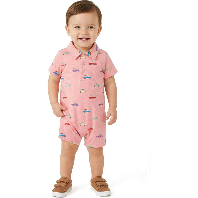 Infant Boys Polo Romper | Coral Cars