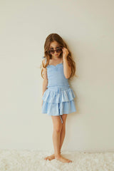 Georgia Pastel Blue Satin Smocked Top