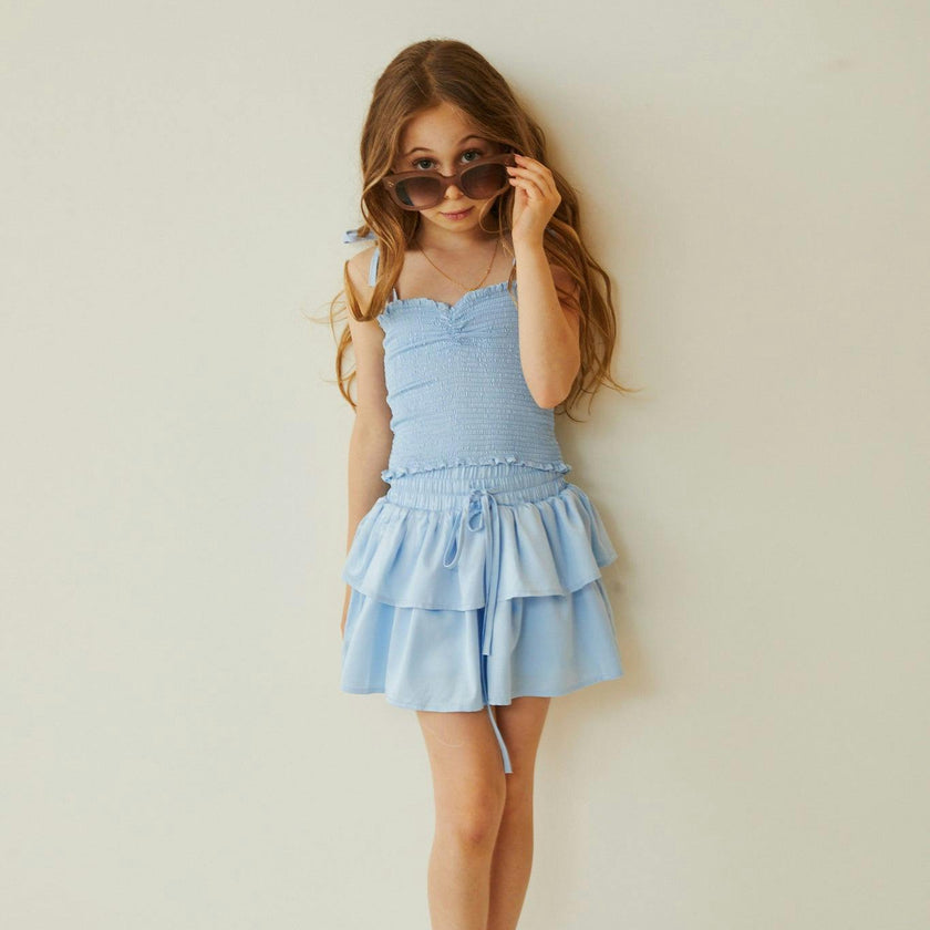Willow Pastel Blue Satin Skort