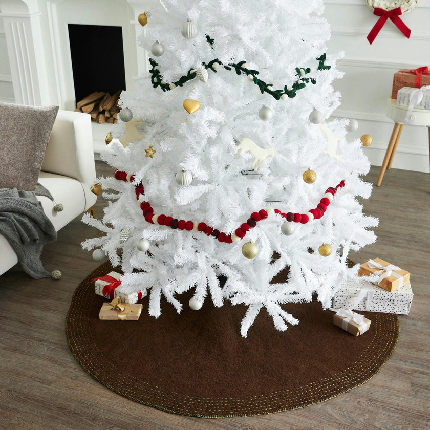 Handmade White House Design Quilted Edge Christmas Tree Skirt Felt 60"