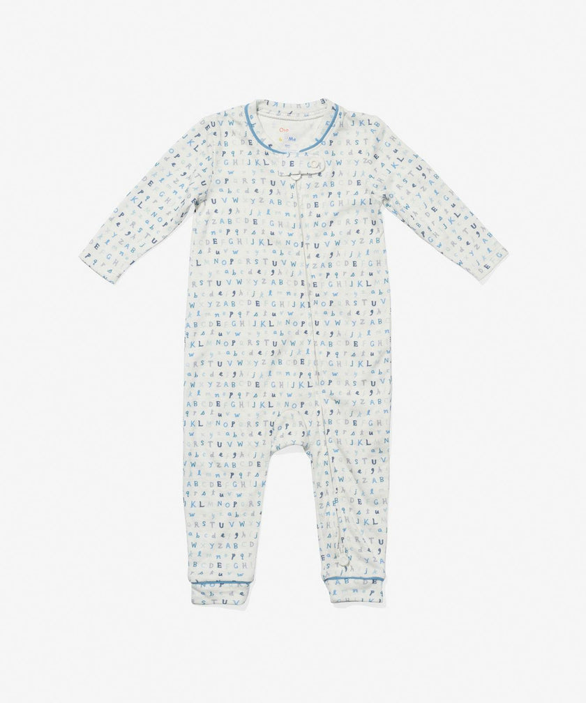 Ziggy Zip Romper, Blue ABC's