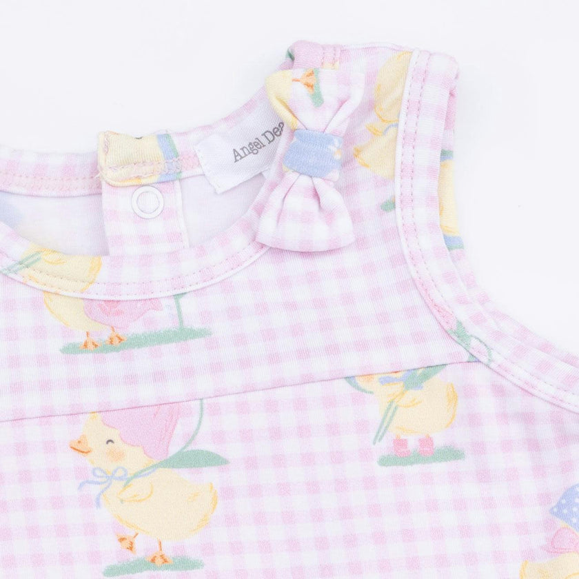 Vintage Spring Ducklings Pink - A-Line Bodysuit Dress
