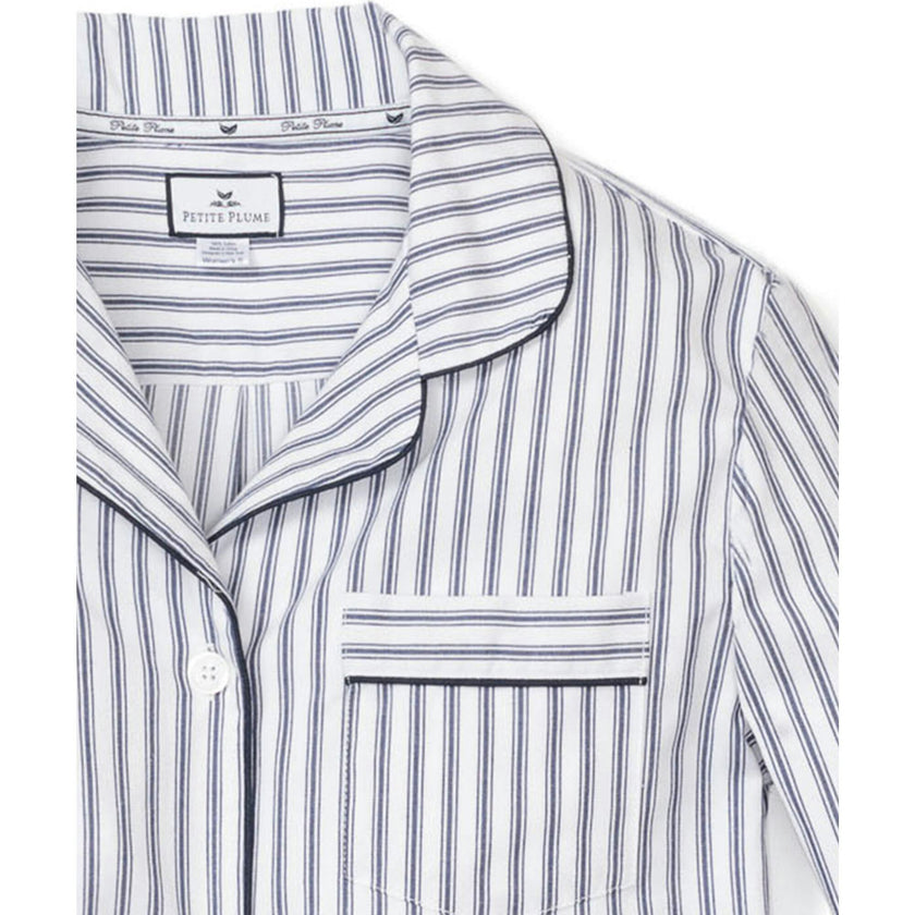 Women's Twill Pajama Set in Navy French Ticking