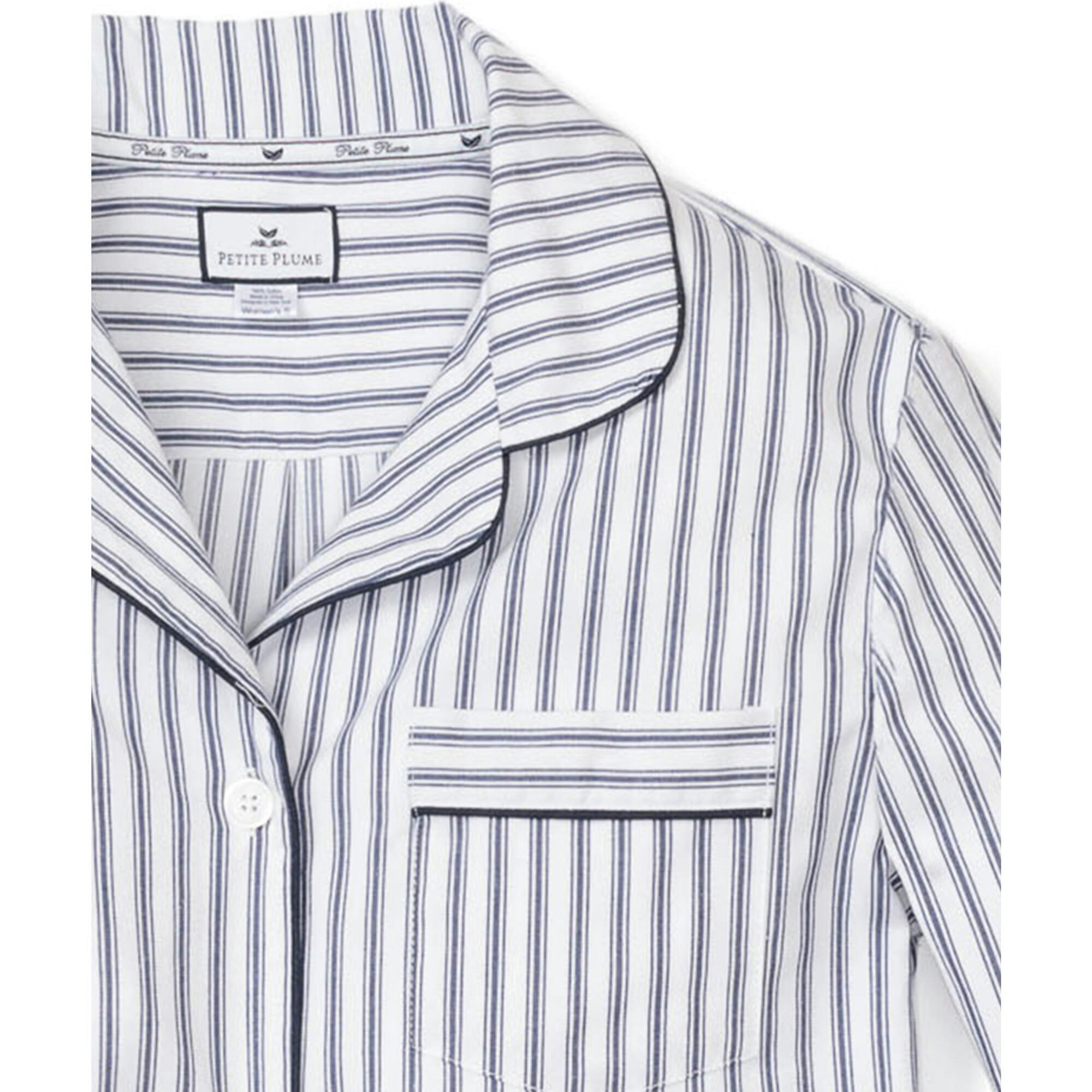 Women's Twill Pajama Set in Navy French Ticking