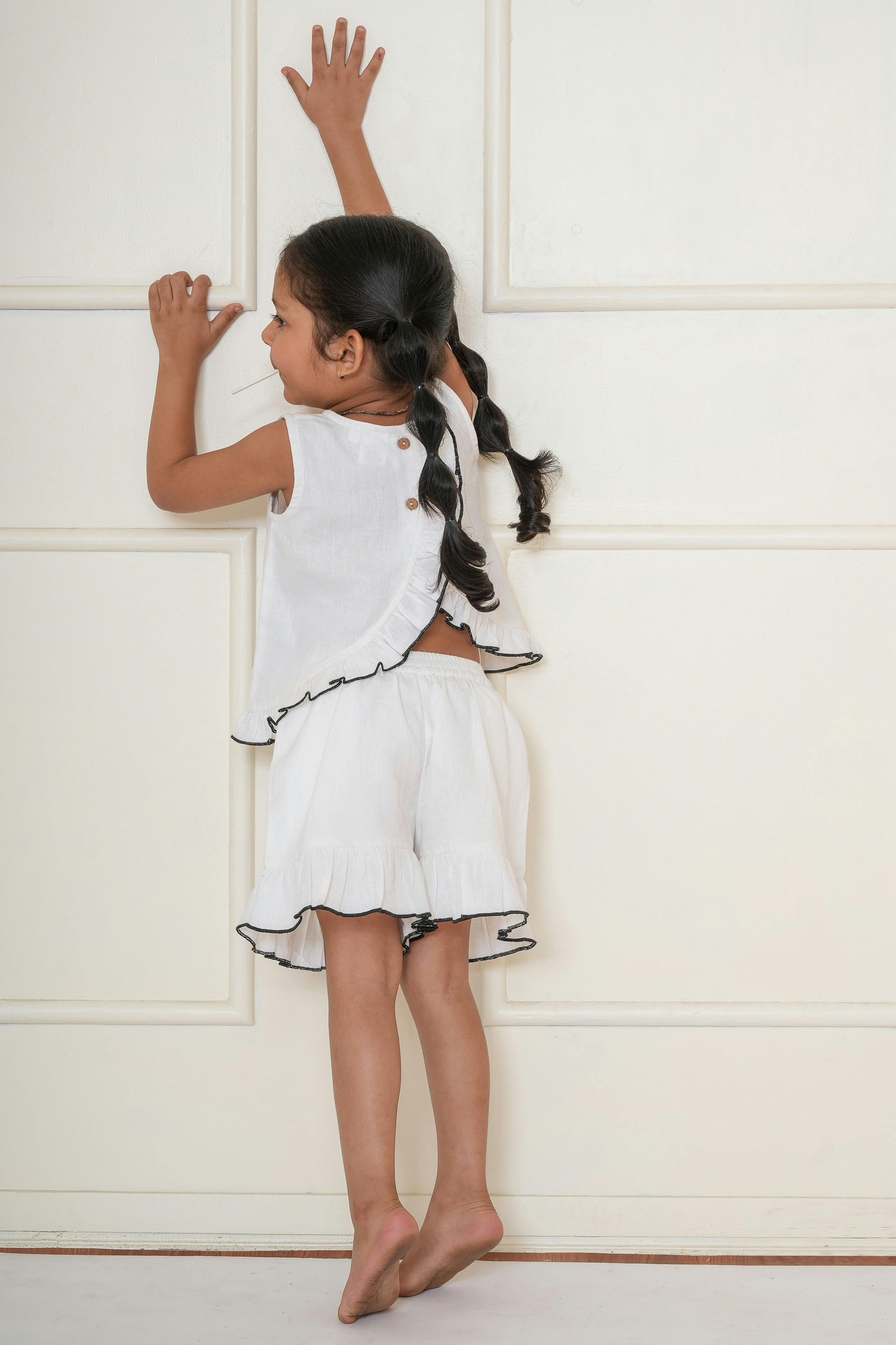 Frill Top and Shorts Set White