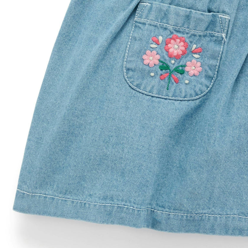 Embroidered Pinnie & Tee set Faded Denim