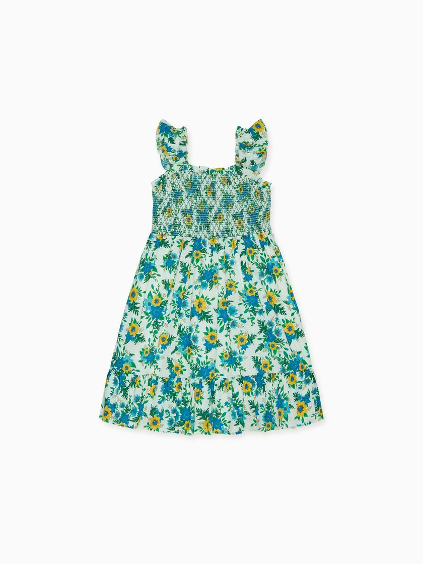 Green Floral Georgia Girl Hand-Smocked Dress