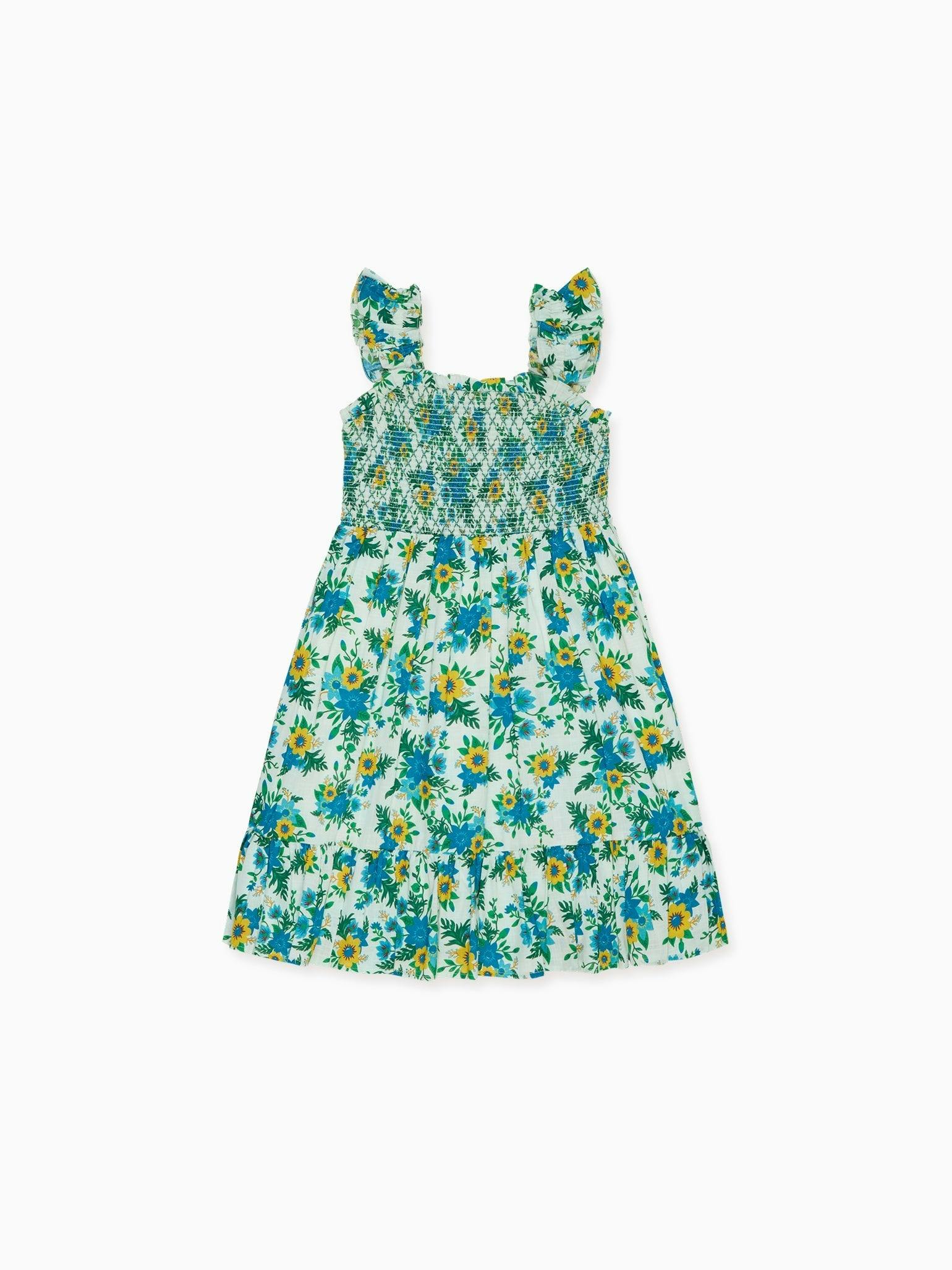 Green Floral Georgia Girl Hand-Smocked Dress