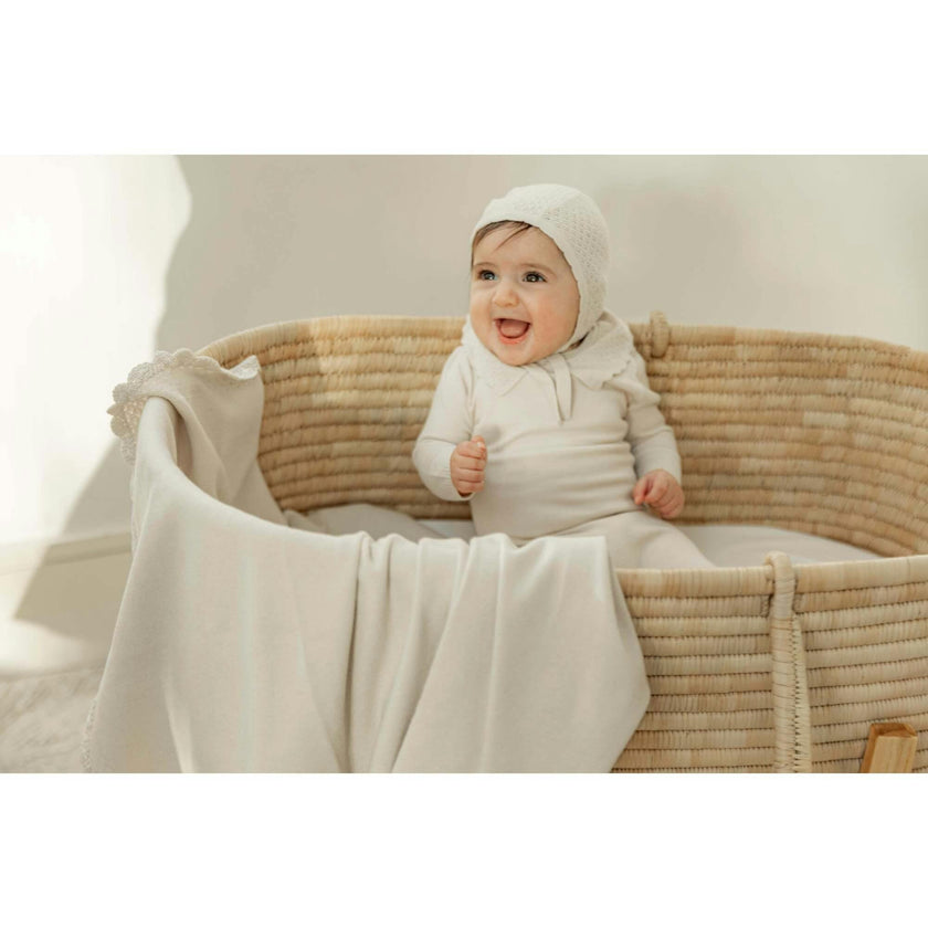 Knit Crochet Blanket Light Beige