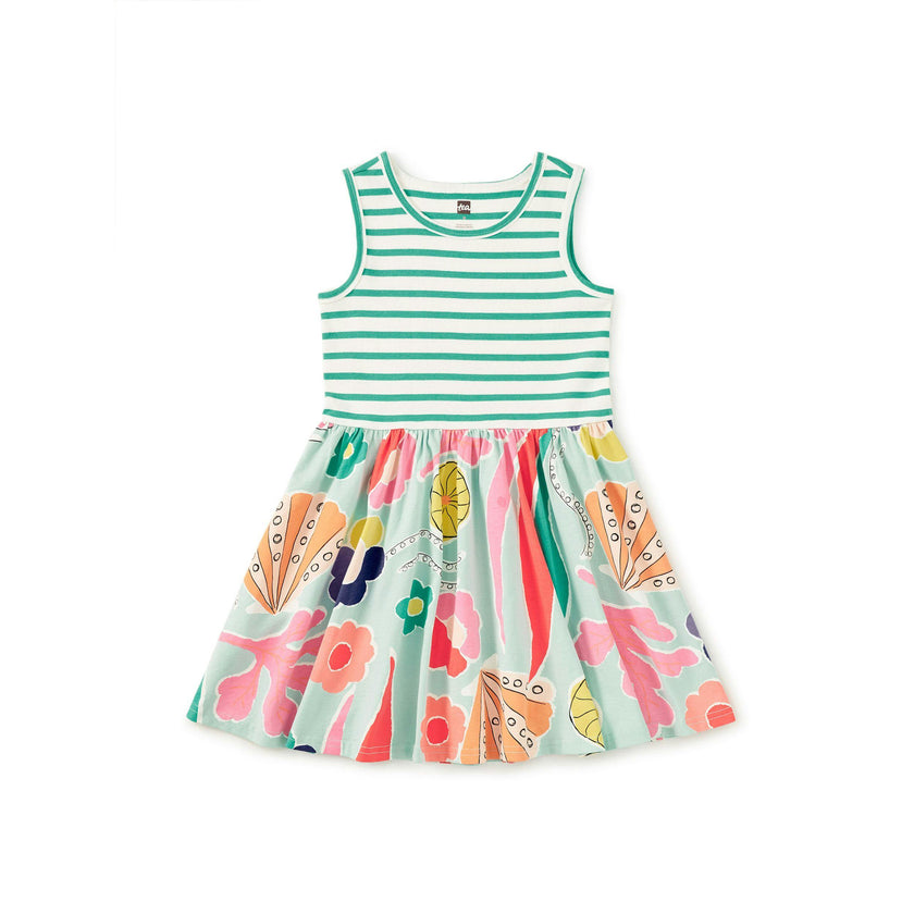 Print Mix Tank Skirted Dress, Sea Floral
